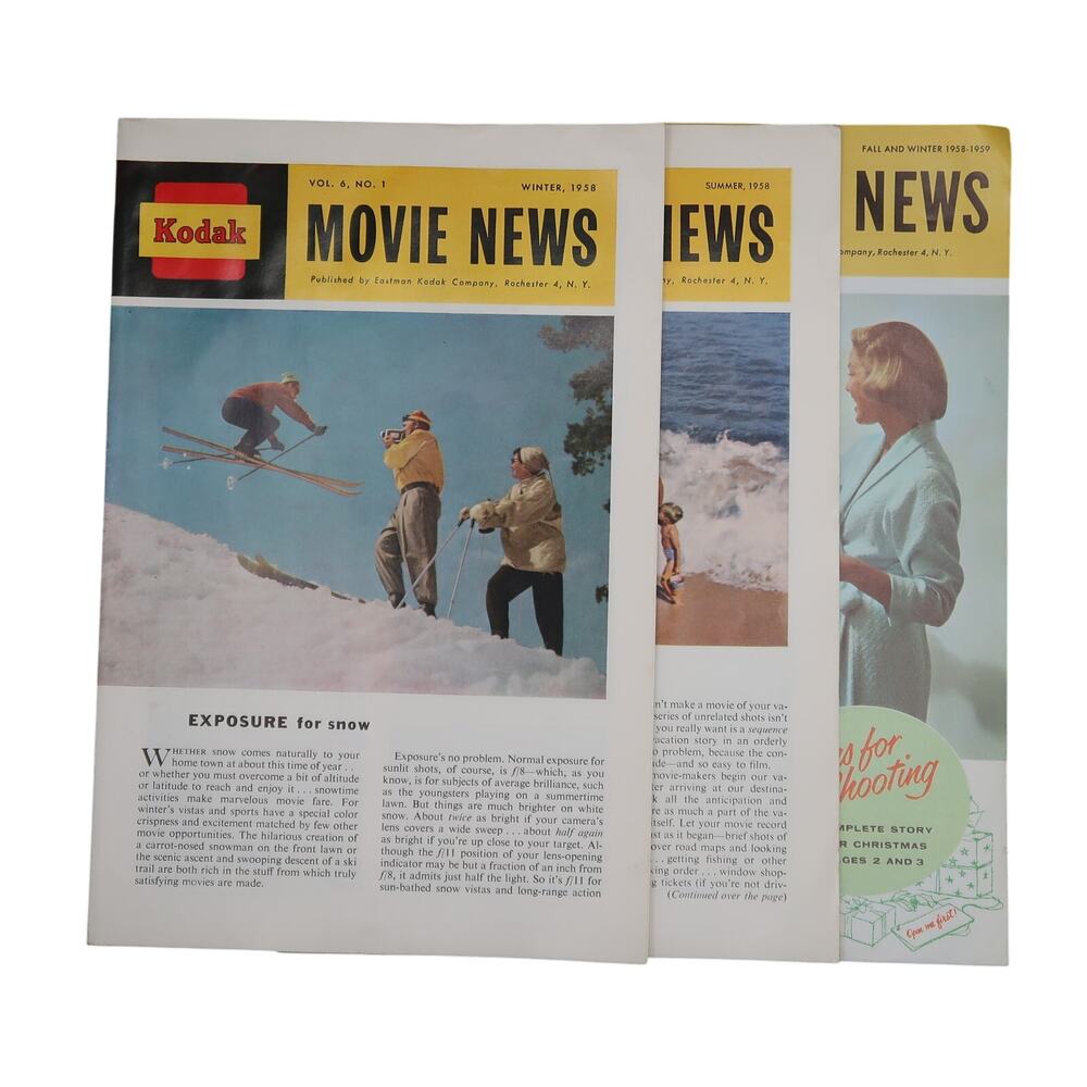Kodak Movie News Magazine Booklet Set of Three (3) 1958 Eastman Kodak Vintage